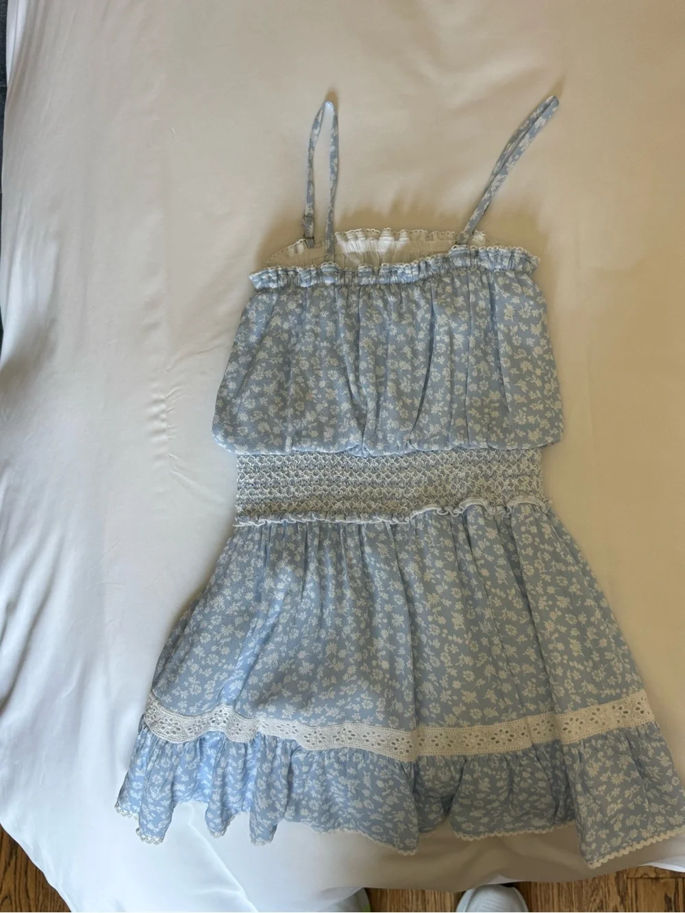 Katie J NYC Light Blue Floral Sundress with White Lace